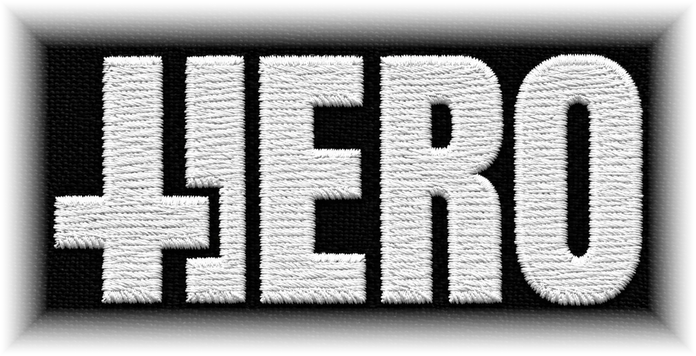 HERO embroidered in white thread, with an inverted cross